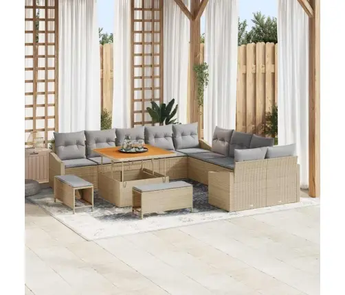 13 Gabalu Dārza Dīvānu Komplekts Ar Spilveniem Bēšs Polietilēna Rotangpalma Akācija Vidaxl