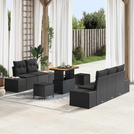 Sodo Sofų Rinkinys Su Pagalve 8 Pcs Juoda 90 X 55 X 71 Cm