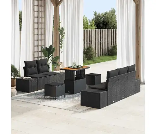 Sodo Sofų Rinkinys Su Pagalve 8 Pcs Juoda 90 X 55 X 71 Cm