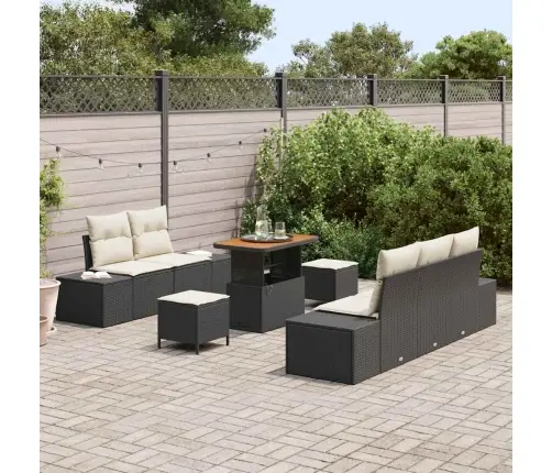 8 Gabalu Dārza Dīvānu Komplekts Ar Spilveniem, Melna Poli Rotangpalma, Akācija Vidaxl