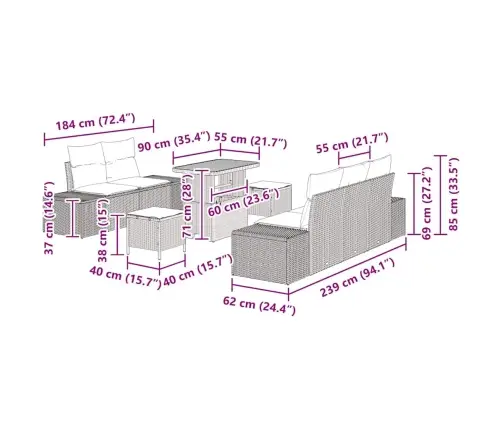 Sodo Sofų Rinkinys Su Pagalve 8 Pcs Bežinė Ir Kreminė