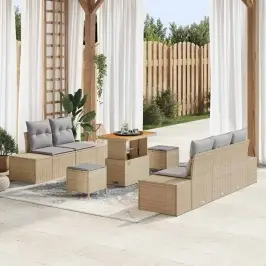 Dārza Dīvānu Komplekts Ar Spilvenu 8 Pcs Bēša Un Gaiši Pelēka Vidaxl