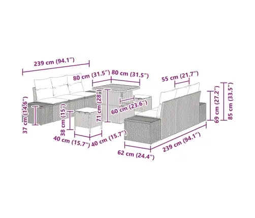 Aia Diivanikomplekt Padjaga Ladustamisega 9 Pcs Must Ja Kreem