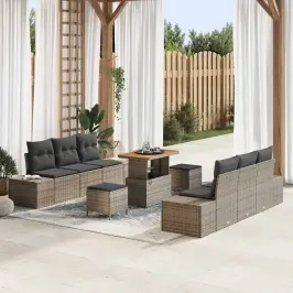Sodo Sofų Rinkinys 9 Pcs Šviesiai Pilka Ir Tamsiai Pilka