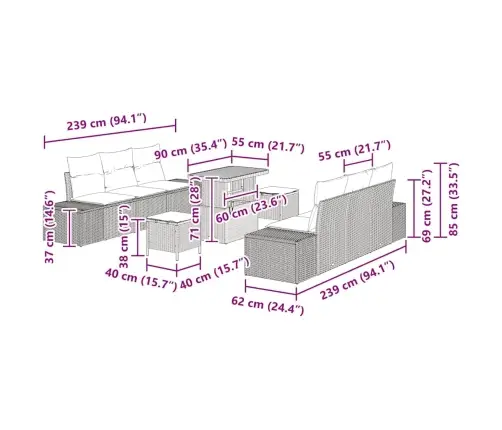 Sodo Sofų Rinkinys 9 Pcs Šviesiai Pilka Ir Tamsiai Pilka