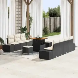 Sodo Sofų Rinkinys Su Pagalve 10 Pcs Juoda Ir Kreminė