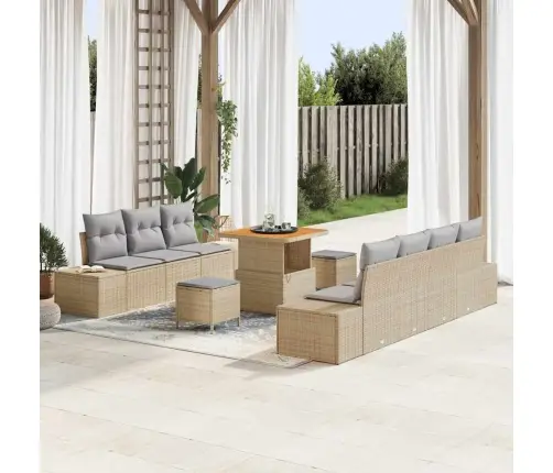 10 Daļu Dārza Dīvānu Komplekts Ar Spilveniem Bēša Poli Rotangpalma Akācija Vidaxl