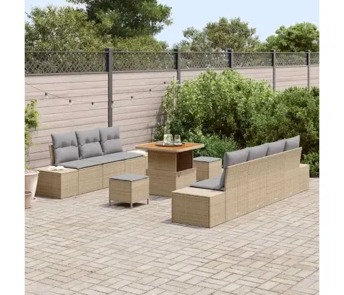 10 Daļu Dārza Dīvānu Komplekts Ar Spilveniem Bēša Poli Rotangpalma Akācija Vidaxl