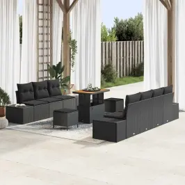 Dārza Dīvānu Komplekts Ar Spilvenu 10 Pcs Melna 90 X 55 X 71 Cm Vidaxl