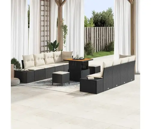 11 Daļu Dārza Dīvānu Komplekts Ar Spilveniem Melns Poli Rotangpalma Akācija Vidaxl