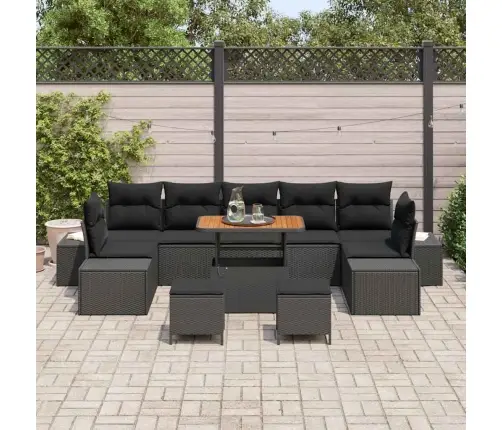 Sodo Sofų Rinkinys Su Pagalve Su Saugykla 10 Pcs Juoda