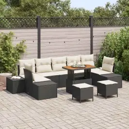 Dārza Dīvānu Komplekts Ar Spilvenu 10 Pcs Melns Un Krēmkrāsa Vidaxl