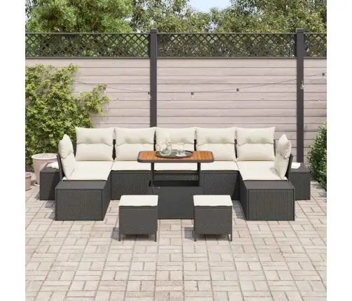 Sodo Sofų Rinkinys Su Pagalve 10 Pcs Juoda Ir Kreminė