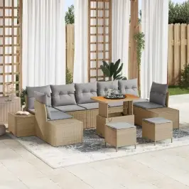 Sodo Sofų Rinkinys Su Pagalve 10 Pcs Bežinė Ir Šviesiai Pilka