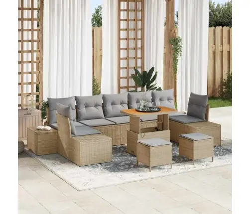 10 Gabalu Dārza Dīvānu Komplekts Ar Spilveniem Bēšs Poli Rotangpalma Akācija Vidaxl