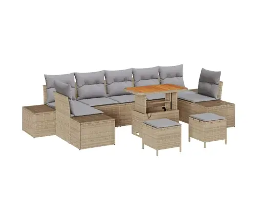 10 Gabalu Dārza Dīvānu Komplekts Ar Spilveniem Bēšs Poli Rotangpalma Akācija Vidaxl