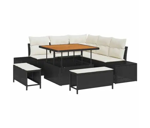 8 Daļu Dārza Dīvānu Komplekts Ar Spilveniem Melnā Poliratanā Vidaxl