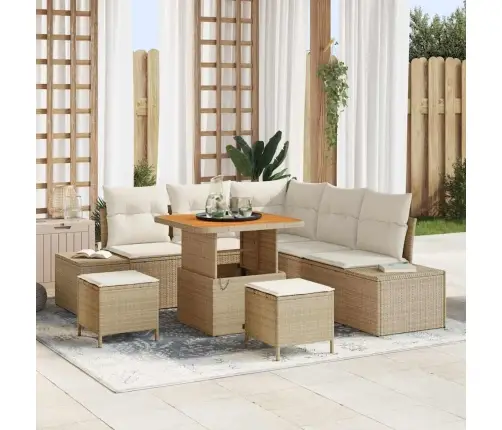 Dārza Dīvānu Komplekts 8 Pcs Bēša Poliūtu Rotangpalma Vidaxl