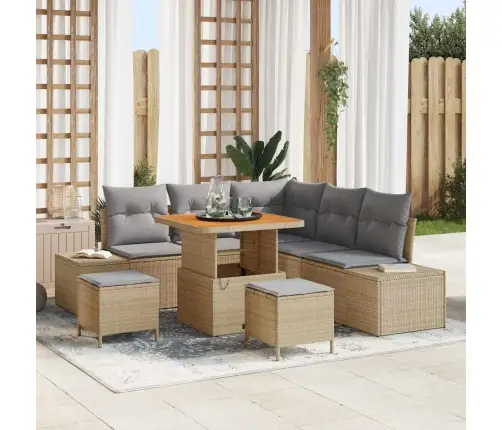 Dārza Dīvānu Komplekts 8 Pcs Bēša Poliūtu Rotangpalma Vidaxl