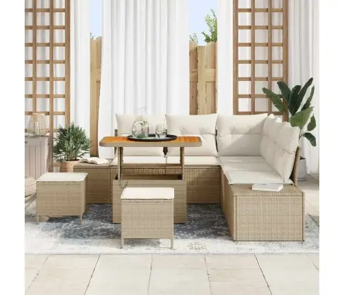 8 Daļīgs Dārza Dīvānu Komplekts Ar Spilveniem Bēšā Poli Ratanā Akācija Vidaxl