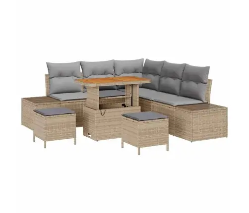 Sodo Sofų Rinkinys Su Pagalve 8 Pcs Smėlio Poli Ratanas