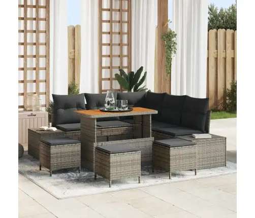 Dārza Dīvānu Komplekts 8 Pcs Pelēka Poliūtu Rotangpalma Vidaxl