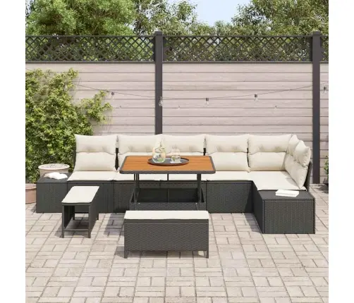 9 Gabalu Dārza Dīvānu Komplekts Ar Spilveniem Melnā Polietilēna Rotangpalmas Akācijas Vidaxl