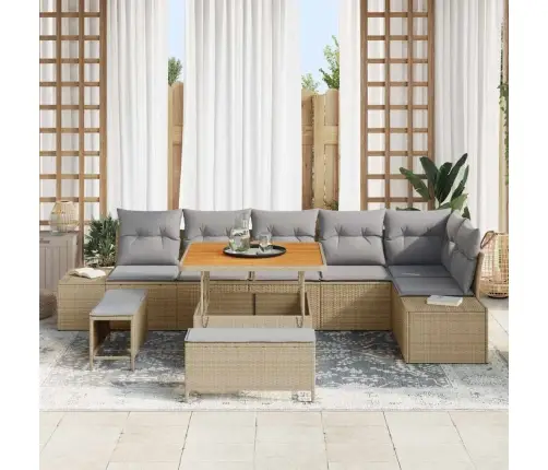 Sodo Sofų Rinkinys Su Pagalve 9 Pcs Smėlio Poli Ratanas
