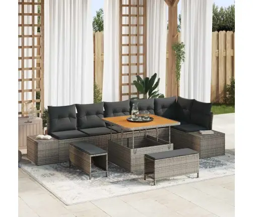 Dārza Dīvānu Komplekts 9 Pcs Gaiši Pelēks Un Tumši Pelēks Vidaxl