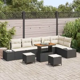 Sodo Sofų Rinkinys 9 Pcs Juoda Ir Kreminė 90 X 55 X 71 Cm