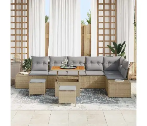 Dārza Dīvānu Komplekts 9 Pcs Bēša Poliūtu Rotangpalma Vidaxl