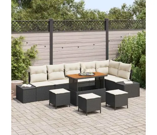 Sodo Sofų Rinkinys Su Pagalve 10 Pcs Juoda Poli Ratanas