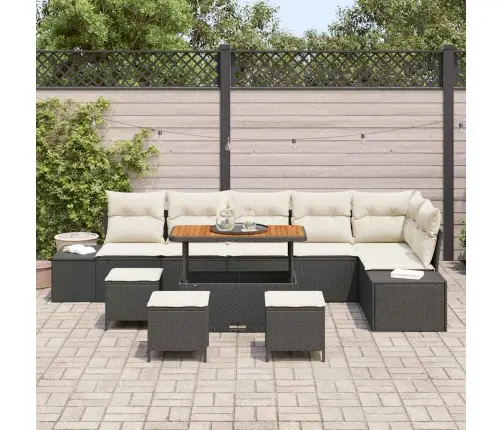 Sodo Sofų Rinkinys Su Pagalve 10 Pcs Juoda Poli Ratanas