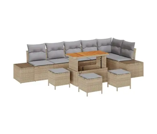 Dārza Dīvānu Komplekts Ar Spilvenu 9 Pcs Bēša Un Gaiši Pelēka Vidaxl