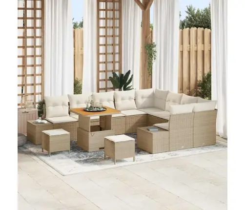 12 Gabalu Dārza Dīvāna Komplekts Ar Spilveniem Bēšs Poli Rotangpalmas Akāciju Vidaxl