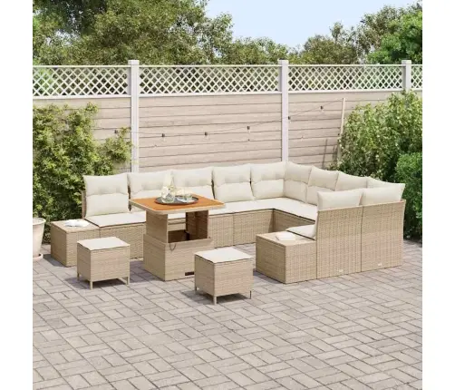 12 Gabalu Dārza Dīvāna Komplekts Ar Spilveniem Bēšs Poli Rotangpalmas Akāciju Vidaxl