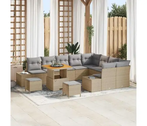 Sodo Sofų Rinkinys Su Pagalve 12 Pcs Smėlio Poli Ratanas