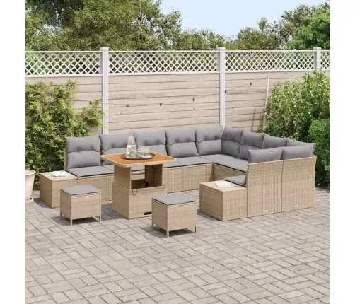 Sodo Sofų Rinkinys Su Pagalve 12 Pcs Smėlio Poli Ratanas