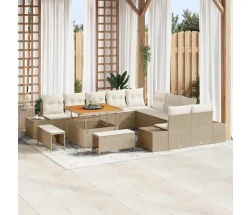 13 Detaļu Dārza Dīvānu Komplekts Ar Spilveniem Bēšs Poliratanas Akācijām Vidaxl