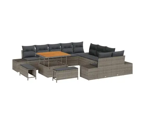 13 Daļīgs Dārza Dīvānu Komplekts Ar Spilveniem Pelēka Polietilēna Rotangpalma Akācija Vidaxl