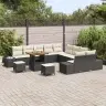 13 Daļu Dārza Sofa Komplekts Ar Spilveniem Melnā Poli Rotangpalmas Akācijas Vidaxl