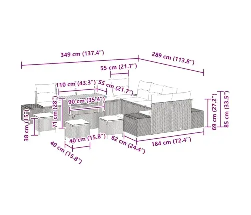 Aia Diivanikomplekt 13 Pcs Must Ja Kreem 110 X 55 X 71 Cm