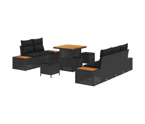 Sodo Sofų Rinkinys Su Pagalve Su Saugykla 8 Pcs Juoda