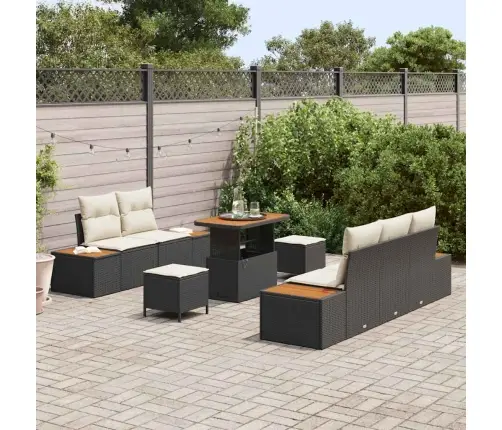 Sodo Sofų Rinkinys Su Pagalve Su Pagalve 8 Pcs Juoda Ir Kreminė