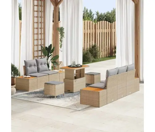 8 Gabalu Dārza Dīvānu Komplekts Ar Spilveniem Bēšs Poli Ratanā Akācija Vidaxl