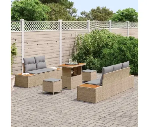 8 Gabalu Dārza Dīvānu Komplekts Ar Spilveniem Bēšs Poli Ratanā Akācija Vidaxl