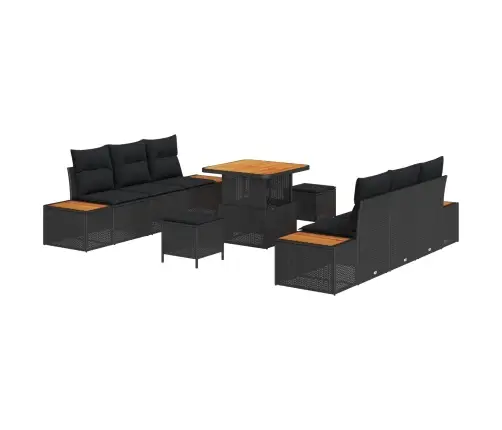 Sodo Sofų Rinkinys Su Pagalve 9 Pcs Juoda Poli Ratanas