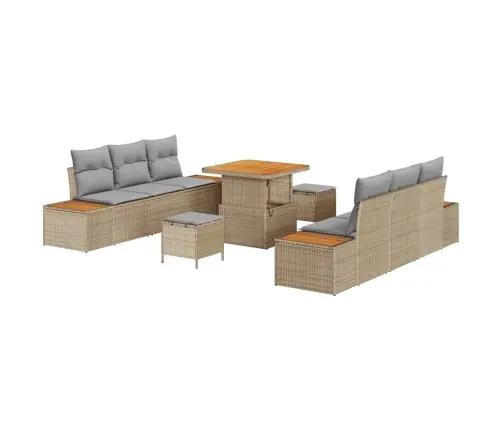 9 Daļu Dārza Dīvānu Komplekts Ar Spilveniem Bēšā Poli Rotangpalmas Akācijas Vidaxl