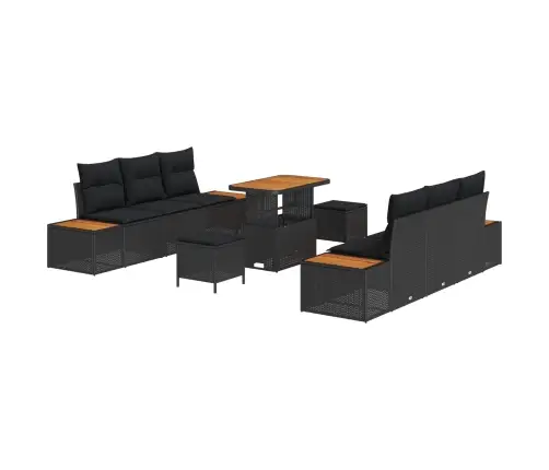 Sodo Sofų Rinkinys Su Pagalve 9 Pcs Juoda Poli Ratanas