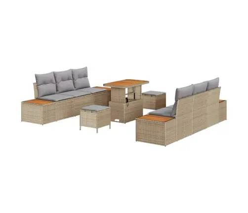 9 Daļu Dārza Dīvānu Komplekts Ar Spilveniem Bēšs Poli Rotangpalma Akācijas Vidaxl